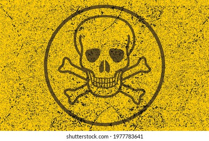 Poison warning background. Vector illustration of grunge toxic hazard wallpaper. Skull and crossbones symbol. Danger zone. Post Apocalyptic concept. Attention. Caution contaminants. 