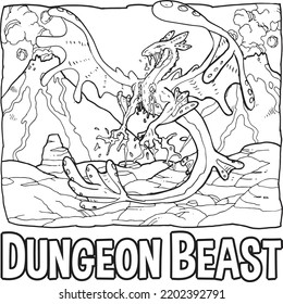 Poison Water Flying Dungeon Dragon Beast Monster Artline Illustration For Kids Coloring Book