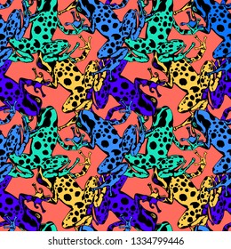 Poison-dart frogs Dendrobates . Vector study of colors and patterns. pattern of poisonous frogs with spots.
