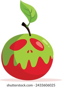 
Poisoned Apple Covered in Toxic Substance Vector Cartoon Illustration. Bad fruit with dark magic curse glazed in poison
