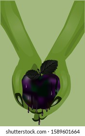 Poisoned apple and witch, vector illustration