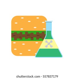 the poisoned hamburger, poison and cheeseburger, junk food, the vector image, flat design