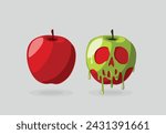 Poisoned red apple coated in skull poison. Snow white Halloween concept