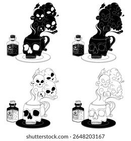 Xícara de chá envenenado com forma de crânio humano, Caneca de café em forma de crânio com fumaça tóxica da morte, Caneca demônica para o Halloween
