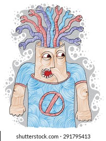 Poisoned thoughts concept illustration. Angry person metaphor, negative facial expressions.