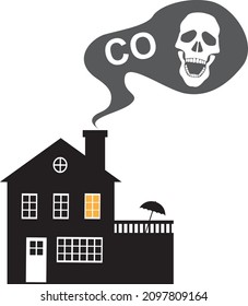 Poisoning Carbon monoxide gas coming out of a house chimney,  EPS 8 vector illustration