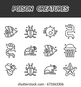 Poisonous creatures cartoon concept icons