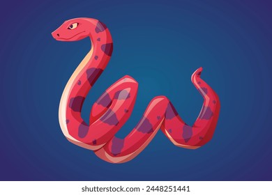 Poisonous dangerous red snake with spots. Vector isolated cartoon reptile.