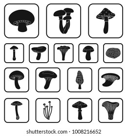 Poisonous and edible mushroom black icons in set collection for design. Different types of mushrooms vector symbol stock web illustration.