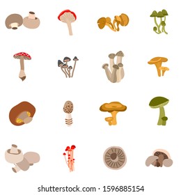 Poisonous and edible mushroom cartoon icons in set collection for design. Different types of mushrooms vector symbol stock web illustration.