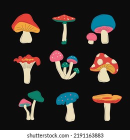 Poisonous and edible mushroom cartoon,outline icons in set collection for design. Different types of mushrooms vector symbol stock web illustration.