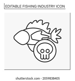 Poisonous fish line icon. Fish with toxic meat. Fishing industry concept. Isolated vector illustration. Editable stroke