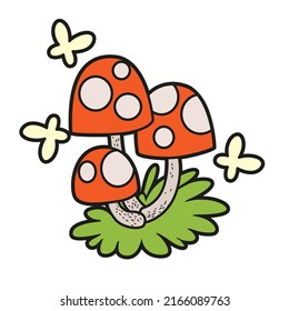 Poisonous fly agaric on grass color variation for coloring page isolated on white background