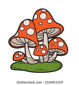 Poisonous fly agaric on moss color variation for coloring page isolated on white background