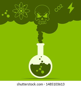 Poisonous gas coming out of a round bottom flask. 