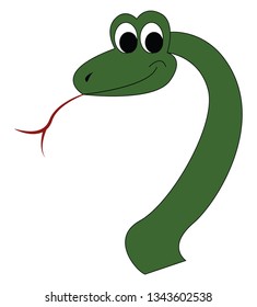 A poisonous green color snake is hissing with its forked tongue vector color drawing or illustration 