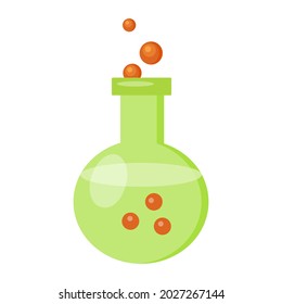 Poisonous green potion in a glass jar with bubbles. Witchcraft concept. Cartoon flat vector illustration isolated on white background