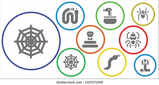 poisonous icon set. 9 filled poisonous icons.  Collection Of - Spider web, Snake, Spider, Cobra