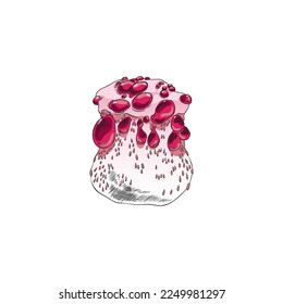 Poisonous mushroom with drops of poison or hallucinogenic toxic substance on cap, hand drawn cartoon vector illustration isolated on white background.
