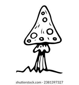 Poisonous mushroom fly agaric doodle. Hand drawn sketch.