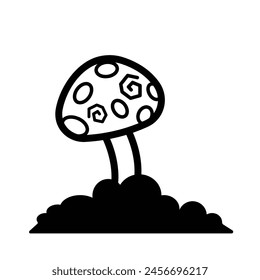 Poisonous mushroom fungi on pile of ground soil icon illustration isolated on square white background. Simple flat poster drawing for prints.