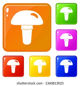 Poisonous mushroom icons set collection vector 6 color isolated on white background