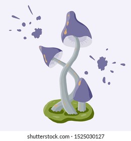 Poisonous mushroom vector. Blue color fantasy plant design isolated on white. Fairy tale illustration. Fantastic botanical print with watercolor splash