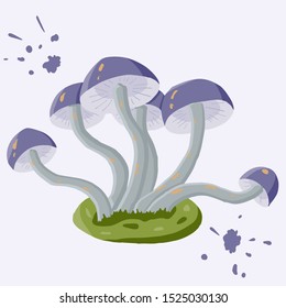 Poisonous mushroom vector. Blue color fantasy plant design isolated on white. Fairy tale illustration. Fantastic botanical print with watercolor splash