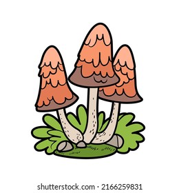 Poisonous mushrooms among grass and moss color variation for coloring page isolated on white background