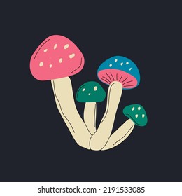 Poisonous mushrooms Vector illustration drawn by hand, family of inedible mushrooms Dangerous mushrooms, toadstool, fly agaric, white toadstool, family of mushrooms isolated on  background
