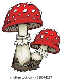 Poisonous pretty red dotted mushroom, vector illustration