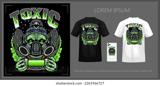 Poisonous skull illustration t-shirt design complete with mockup.