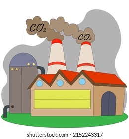 Poisonous smoke from the pipes. Illustration of CO2 emissions. the concept of air pollution by factories and industry. Environmental danger from the enterprise. effect of greenhouse warming in city