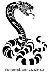 poisonous snake in a defensive position. Attacking posture. Silhouette. Black and white tattoo style vector illustration