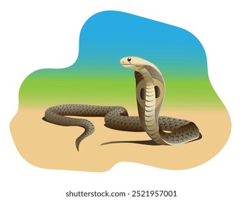 Cobras venenosas. Ícone Cobra em terra arenosa. Ilustração realista de vetor