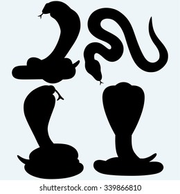 Poisonous snakes. Isolated on blue background. Vector silhouettes