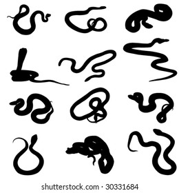 Set Black Silhouette Snake Snake Tonguevector Stock Vector (Royalty ...