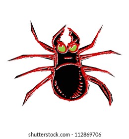 Poisonous spider isolated on white background. Hand drawing sketch vector illustration