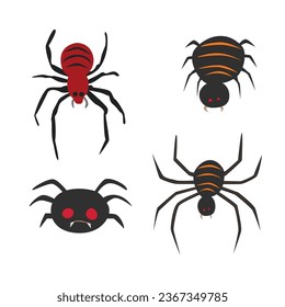 Poisonous spider vector set. Happy halloween clip art. Halloween character. Insect vector. Flat vector in cartoon style isolated on white background