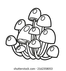 Poisonous toadstool mushrooms linear drawing for coloring isolated on white background