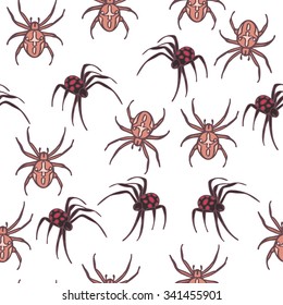 Poisonus spiders seamless pattern on white background.