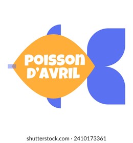 Poisson d'avril. French April Fool's Day sticker fish. Flat style. Vector illustration