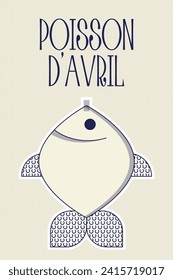 Poisson d'avril. French April Fool's Day poster fish. Flat style. Vector illustration