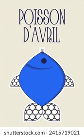 Poisson d'avril. French April Fool's Day poster fish. Flat style. Vector illustration