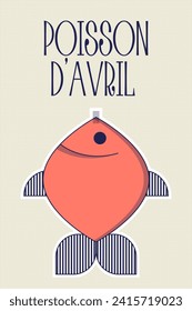 Poisson d'avril. French April Fool's Day poster fish. Flat style. Vector illustration