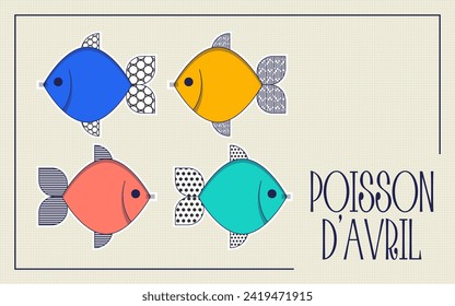 Poisson d'avril. French April Fool's Day banner fish. Flat style. Vector illustration	