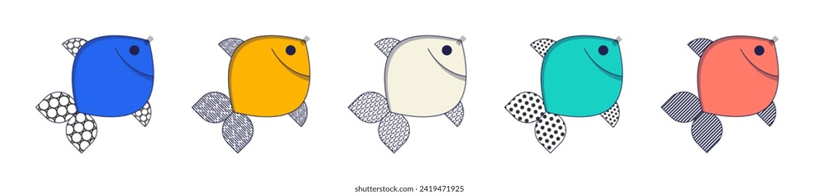 Poisson d'avril. French April Fool's Day stickers set fish. Flat style. Vector illustration	