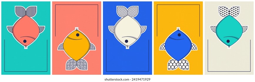 Poisson d'avril. French April Fool's Day posters set fish. Flat style. Vector illustration	