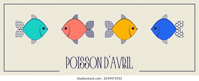 Poisson d'avril. French April Fool's Day banner fish. Flat style. Vector illustration	