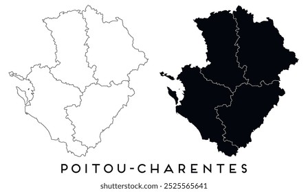 Poitou Charentes map of regions districts vector black on white and outline